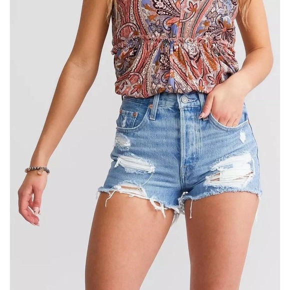 Levi's Pants - Levi's Premium Womens 501 Cut-Off Jean Shorts Size W 28 Blue Denim Button Fly Go
